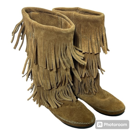 Minnetonka Moccasins 3 Layer Fringe Boots 1632 Brown Sz 7 - Picture 1 of 9